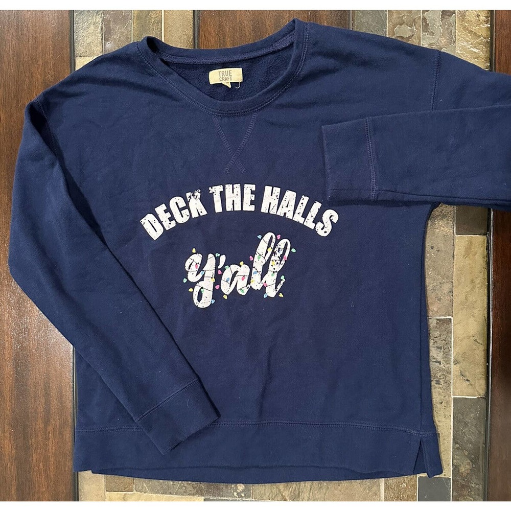 True Craft Merry Christmas Y’all Navy Blue Women’s Sweatshirt‎ Size S